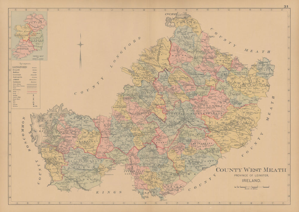 County Westmeath—Leinster—Ireland—parishes & baronies—L. J. Richards 1901 map