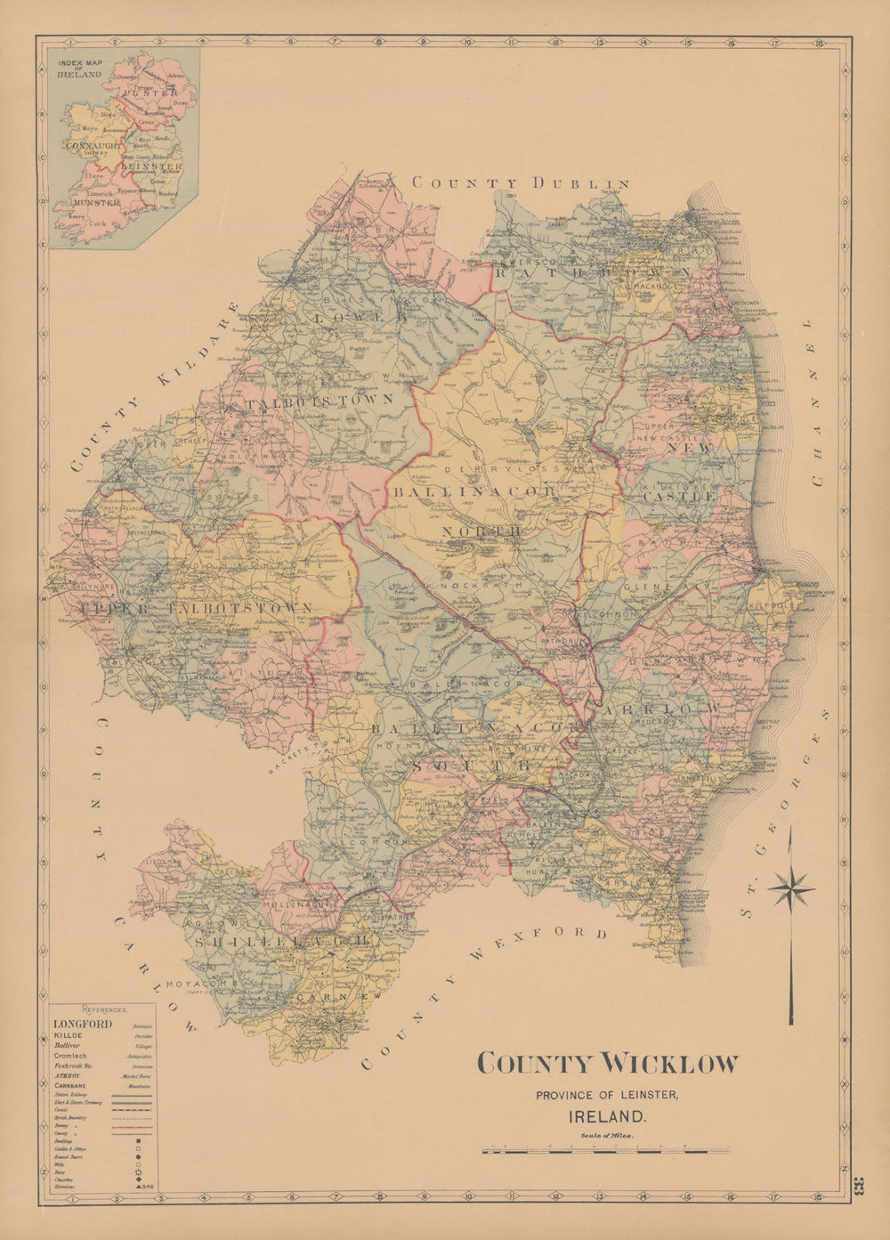 County Wicklow—Leinster—Ireland—parishes & baronies—L. J. Richards 1901 map