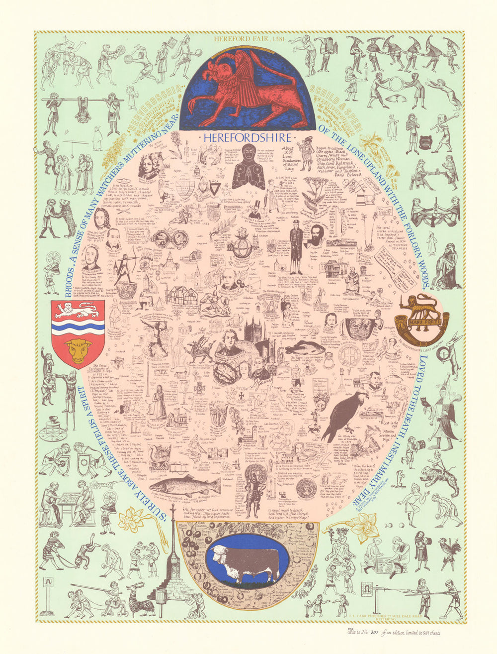 Herefordshire pictorial miscellany county map by Joseph Lloyd Carr 1981