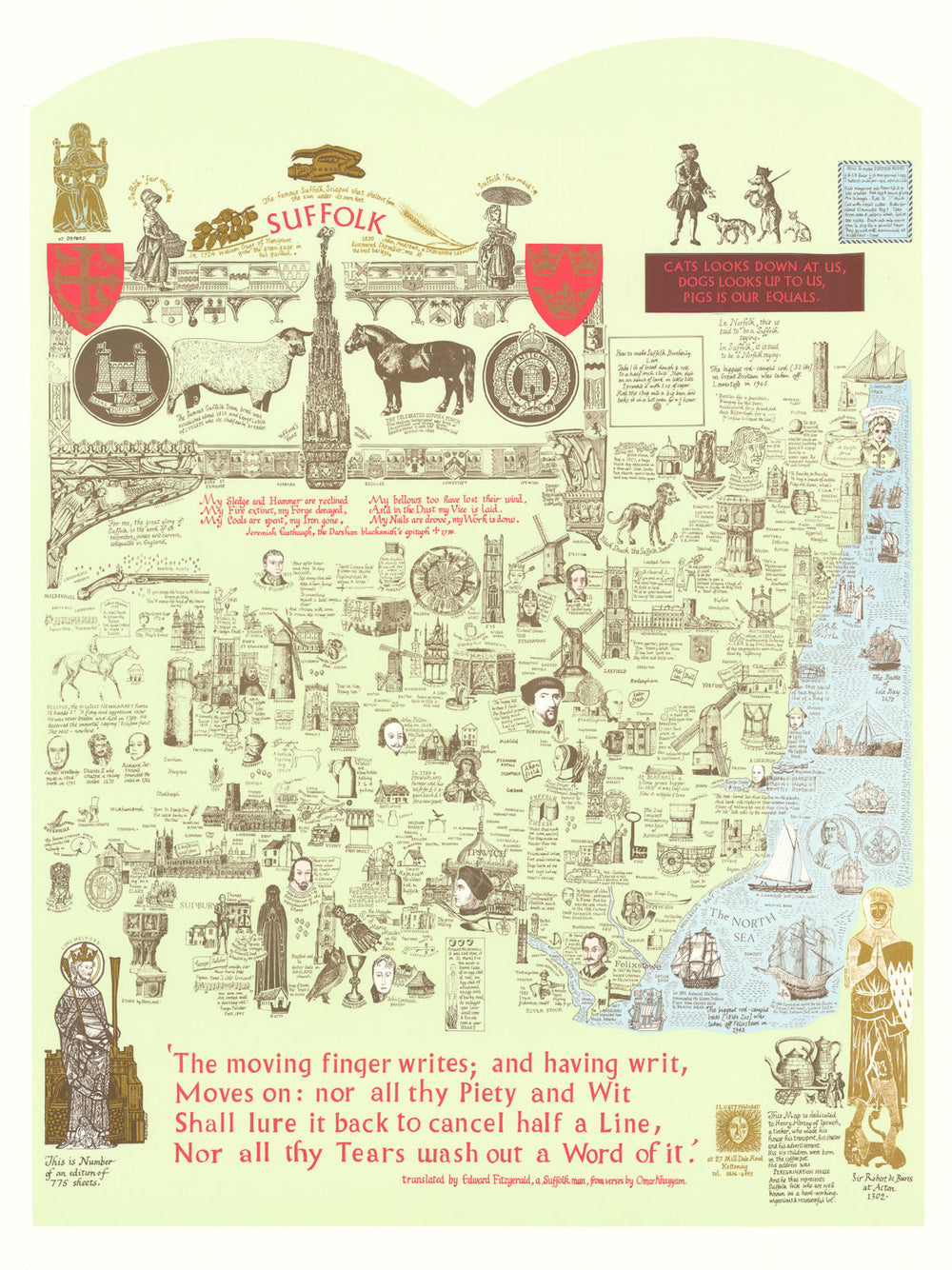 Suffolk miscellany pictorial county map by J.L. (Joseph Lloyd) Carr 1975