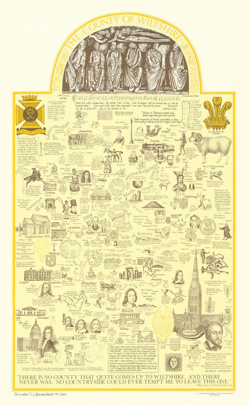 The County of Wiltshire pictorial miscellany map by Joseph Lloyd Carr 1981