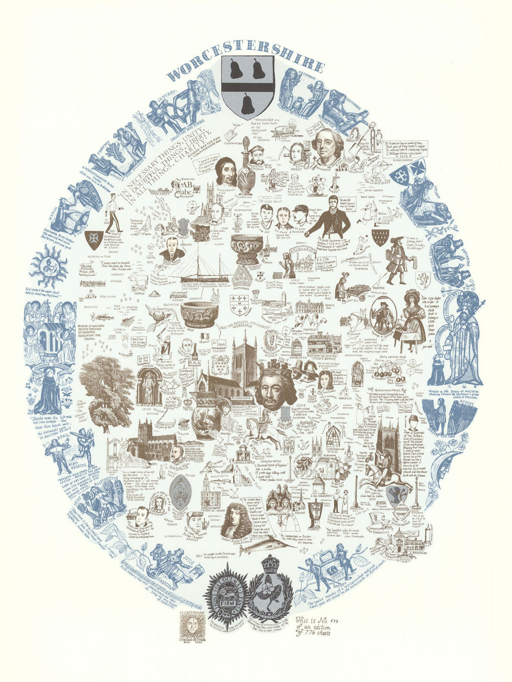 Worcestershire pictorial miscellany county map by Joseph Lloyd Carr 1976