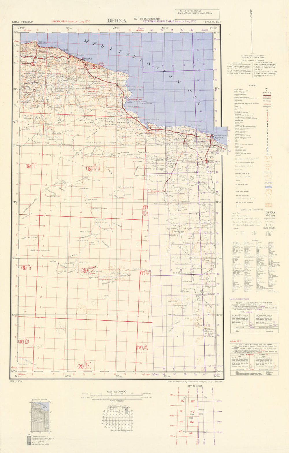 WW2—Siege of Tobruk—Derna—Libya—South African Survey Coy—SAEC—September 1941 map