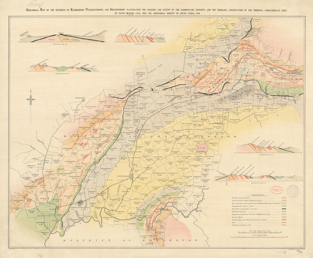 Witwatersrand Goldfields—South African Goldrush—cadastral—David Draper 1896 map