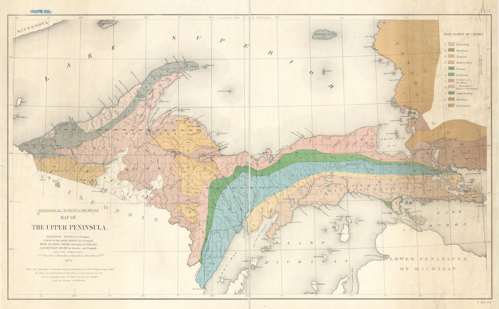 Geological Survey of Michigan—The Upper Peninsula—Copper bearing rocks 1873 map