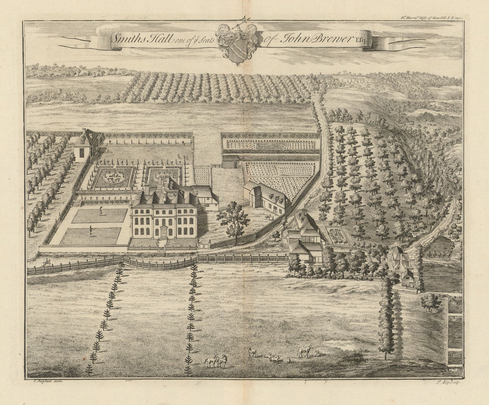 Smith's Hall, Seat of John Brewer Esq.—West Farleigh, Kent—Badeslade & Kip 1719