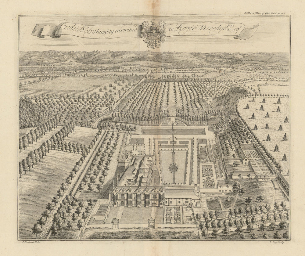Leeds Abbey/Priory humbly inscribed to Roger Meredyth—Kent—Badeslade & Kip 1719