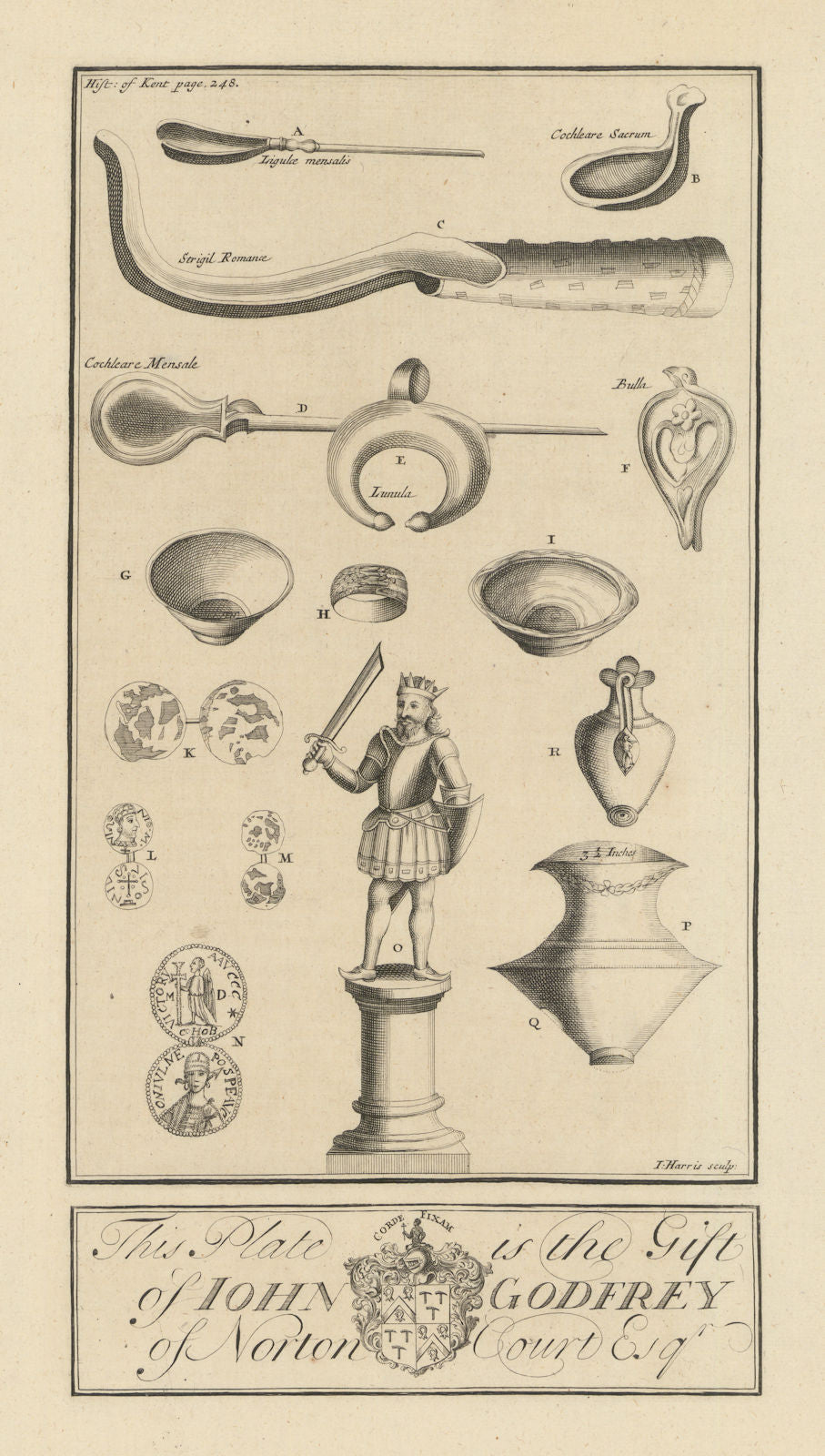 Kent miscellaneous antiquities plate by John Harris. Gift of John Godfrey 1719