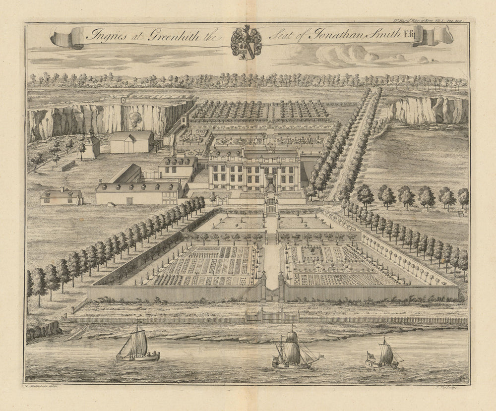 Ingress Abbey, Greenhithe, Seat of Jonathan Smith Esq.—Kent—Badeslade & Kip 1719