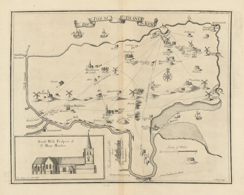 Antique map—The Isle of Thanet in Kent by Samuel Parker for John Harris 1719