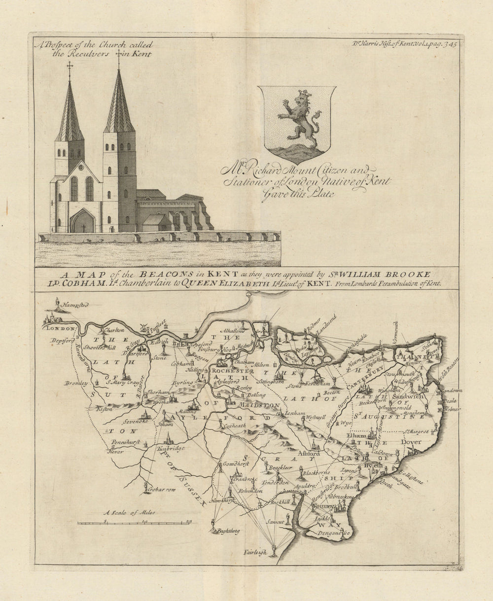 A Map of the Beacons in Kent… Elizabethan Spanish Armada warning system 1719