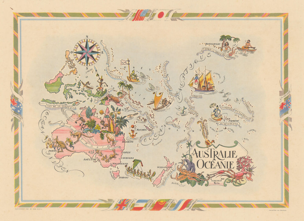 Australie—Océanie—Pictorial map of Australia & Oceania by Jacques Liozu 1951