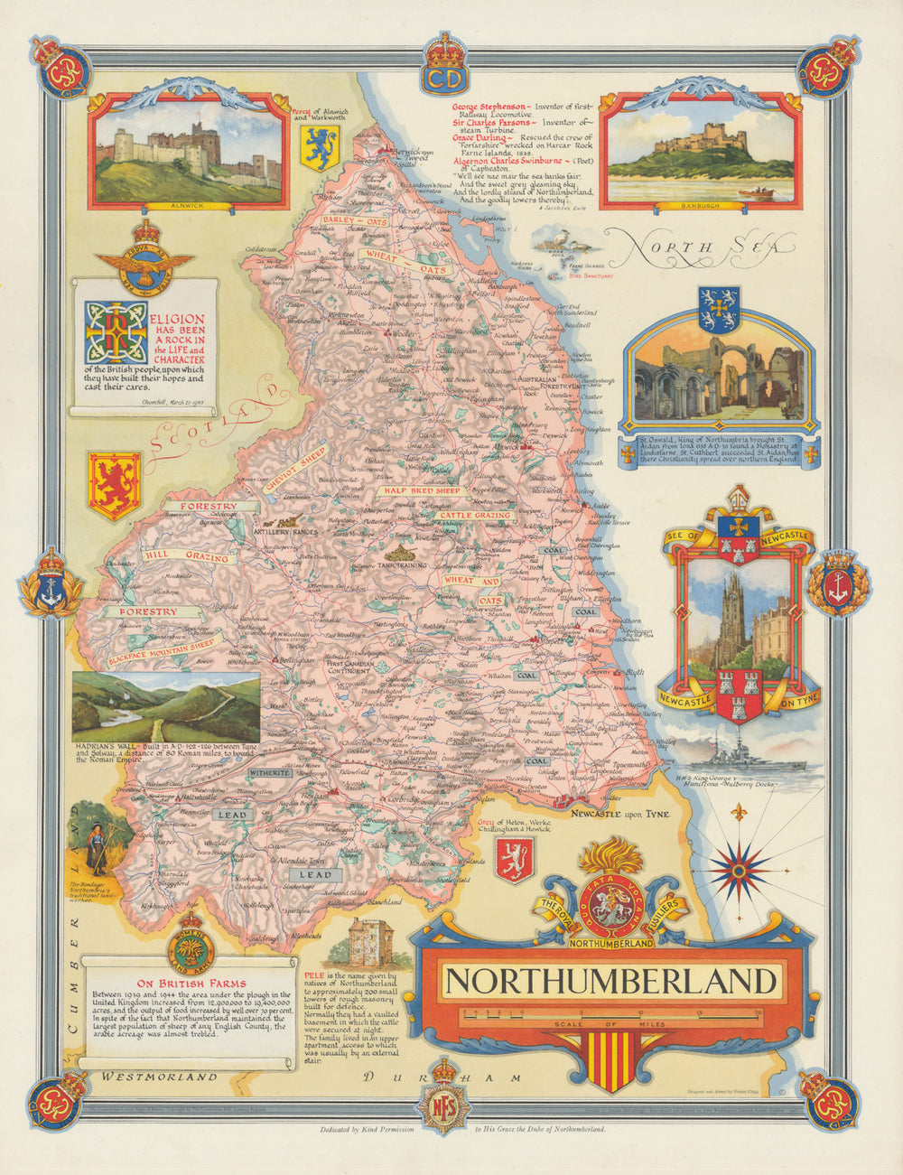 Northumberland WW2 war effort county map—Clegg—Tank/artillery training 1946