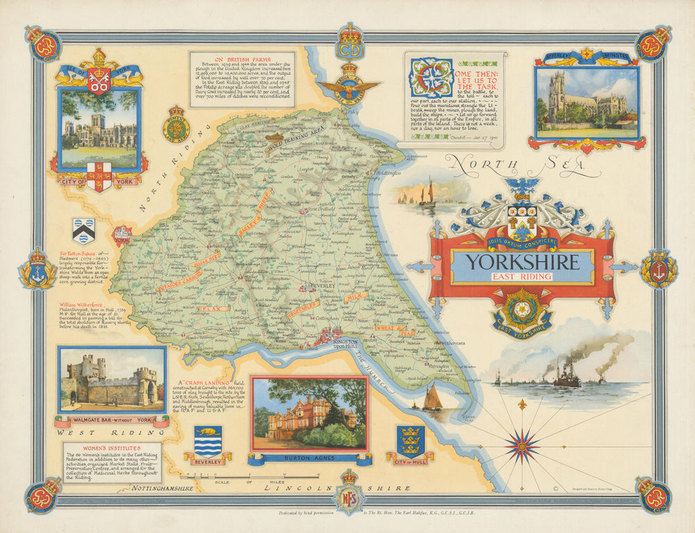 Yorkshire—East Riding WW2 war effort county map—Clegg—Wold Training Area 1946