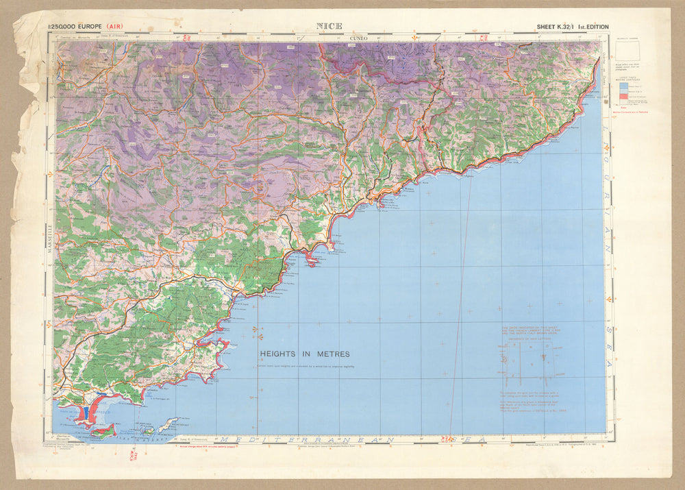 Nice—Côte d'Azur—French Riviera—Sheet K.32/1—GSGS #3982—WW2 air map 1944