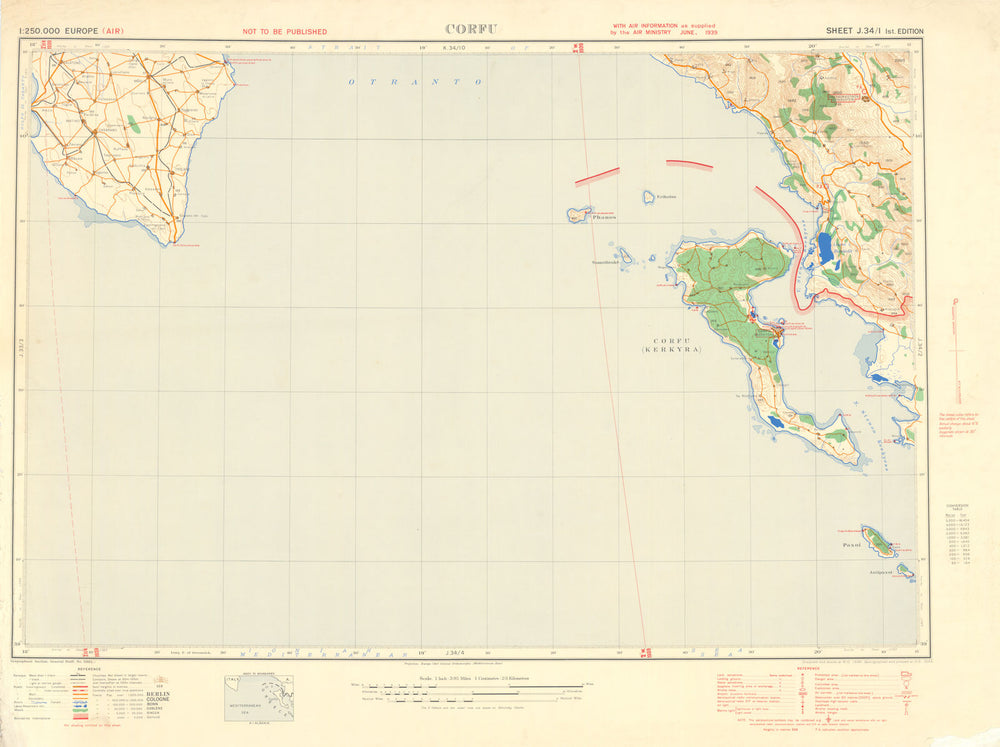 Corfu—Paxos—Puglia—Albania—Sarandë—Sheet J.34/1— GSGS #3982—WW2 air map 1939