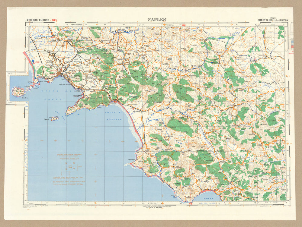 Naples—Salerno—Campania—Amalfi—Capri—Sheet K.33/11—GSGS #3982—WW2 air map 1944