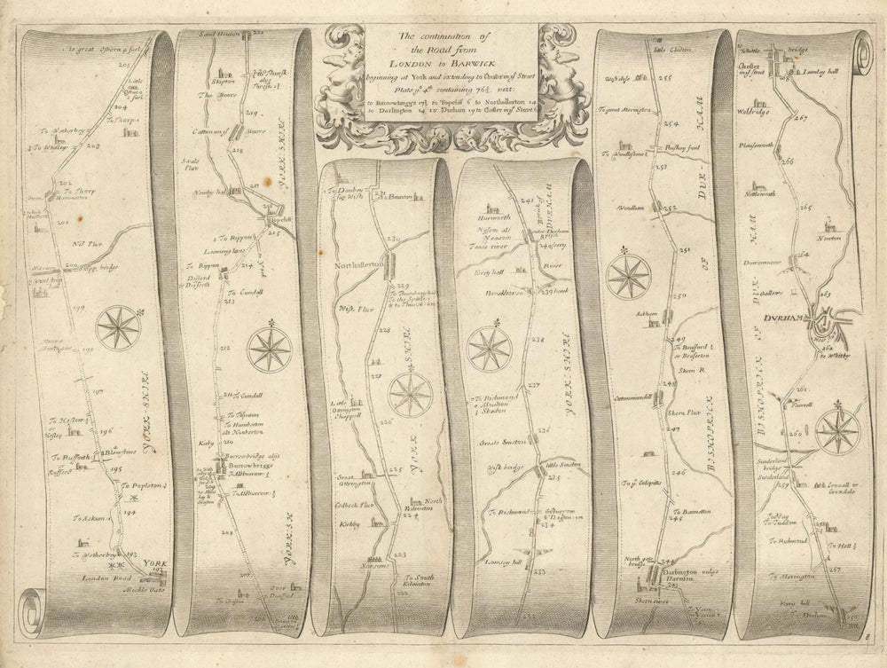 York – Northallerton – Durham – Chester-le-Street – Ogilby road map #8 1675