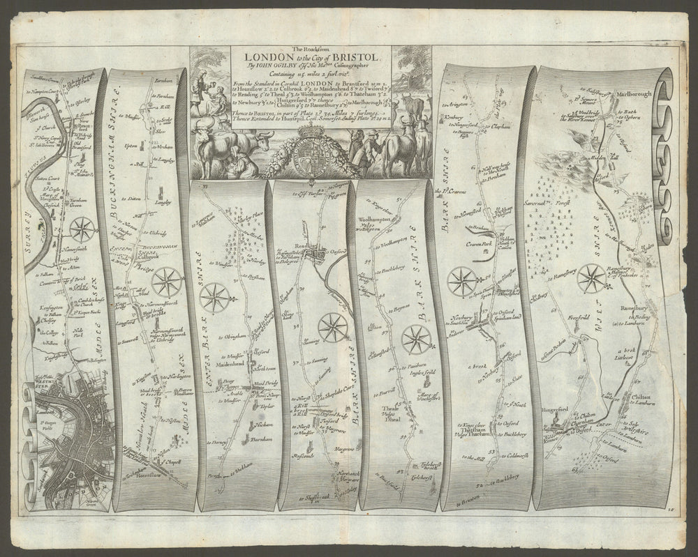 London–Maidenhead–Reading–Hungerford–Marlborough–Ogilby road map #10 1675