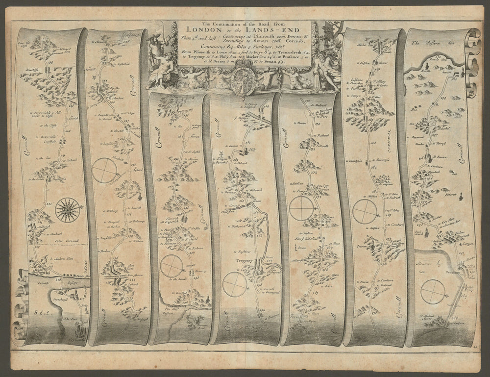 Plymouth–Looe–Fowey–Tregony–Penzance–Land’s End–Ogilby road map #28 1675