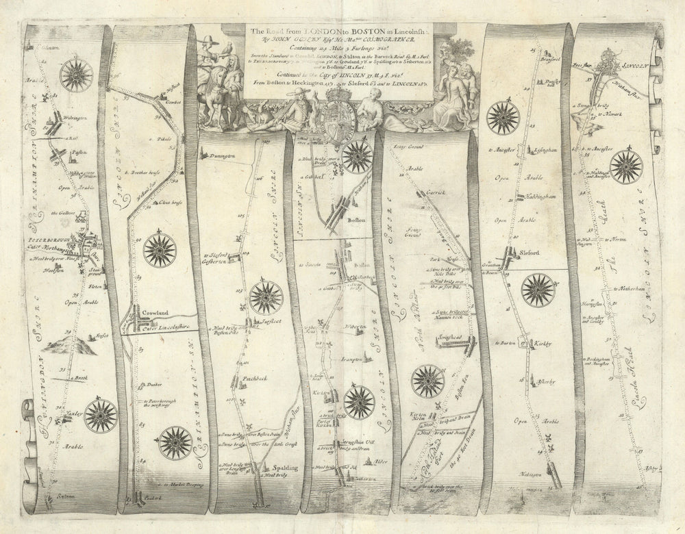 Stilton – Peterborough – Boston – Sleaford –Lincoln–Ogilby road map #36 1675
