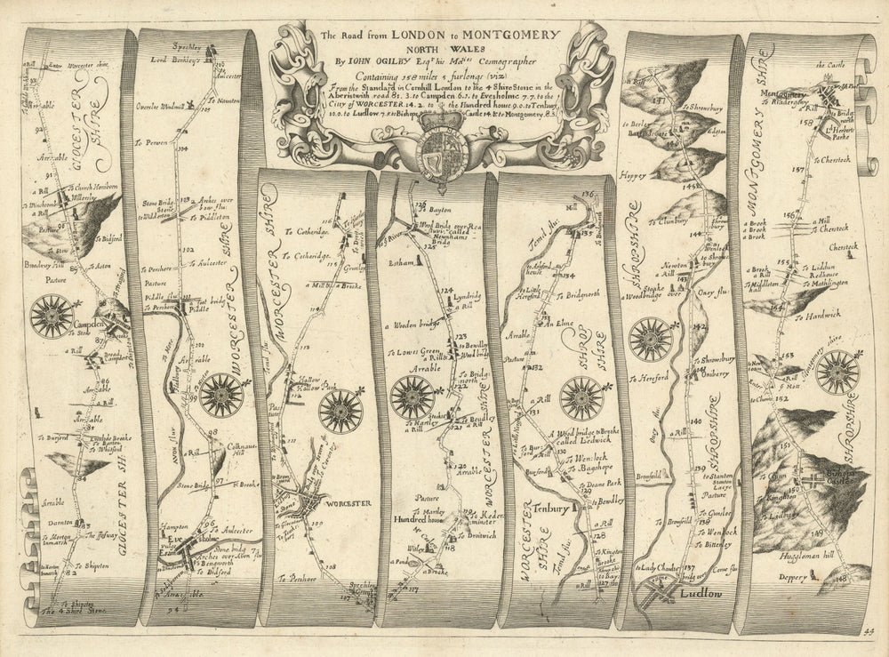 Chipping Campden – Worcester – Ludlow – Montgomery –Ogilby road map #44 1675