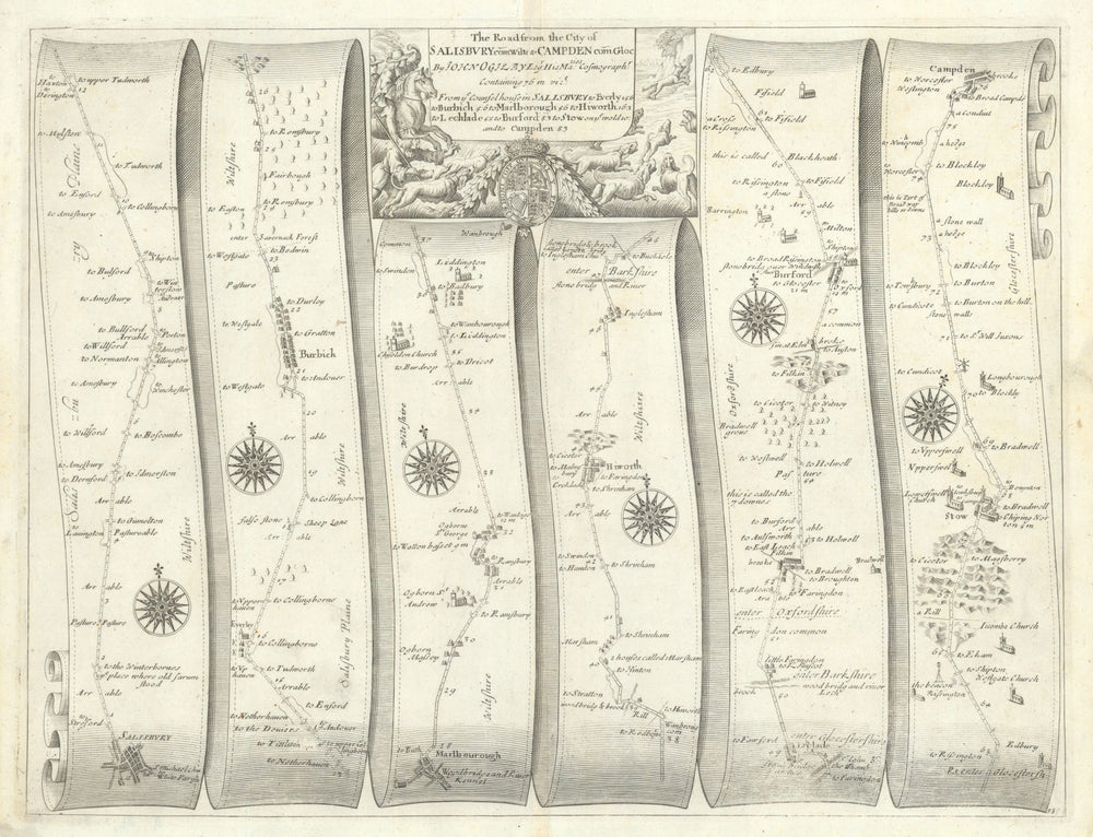 Salisbury–Marlborough–Stow/Wold–Chipping Campden–Ogilby road map #85 1675