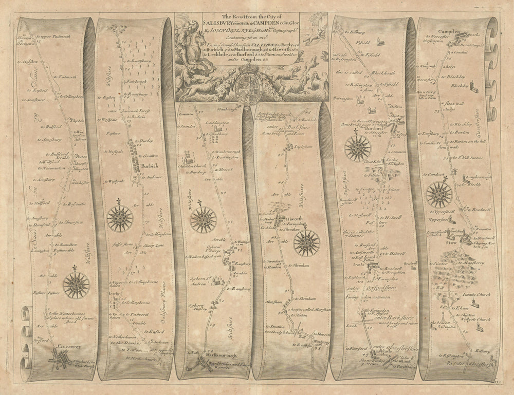 Salisbury–Marlborough–Stow/Wold–Chipping Campden–Ogilby road map #85 1675