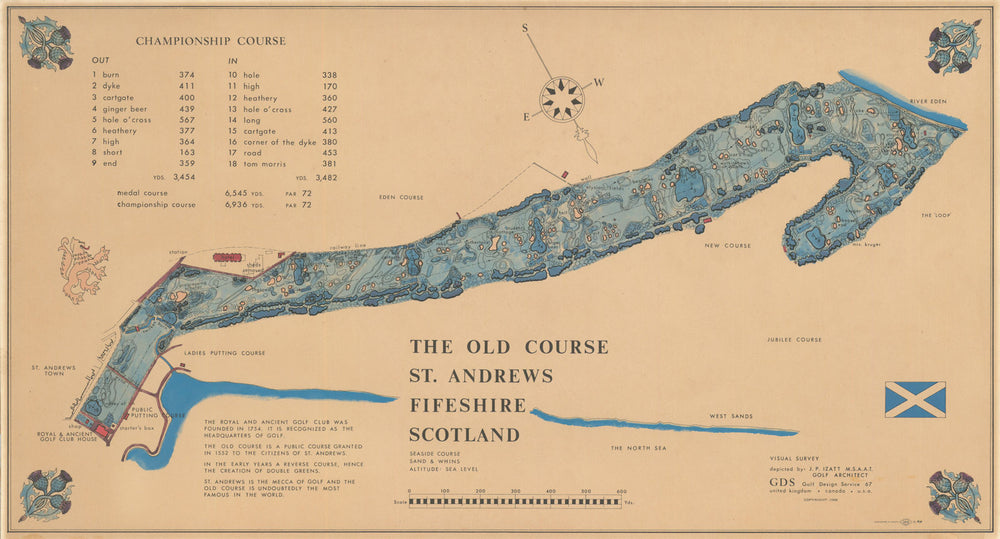 St. Andrews Old Course golf plan by James Paterson Izatt for GDS 1968 map