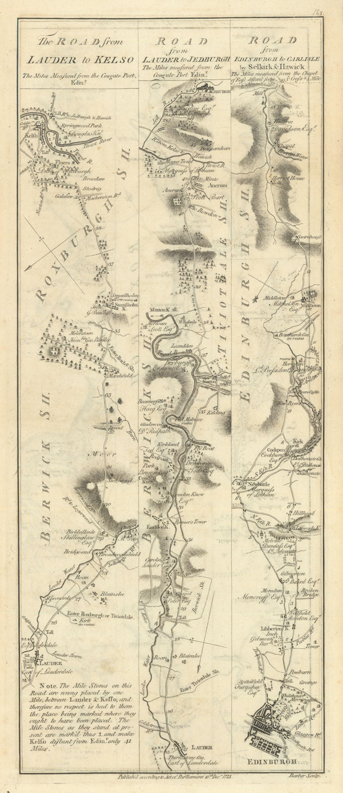 Taylor/Skinner road map 3—Lauder—Kelso—Dryburgh—Ancrum—Jedburgh—Edinburgh 1776