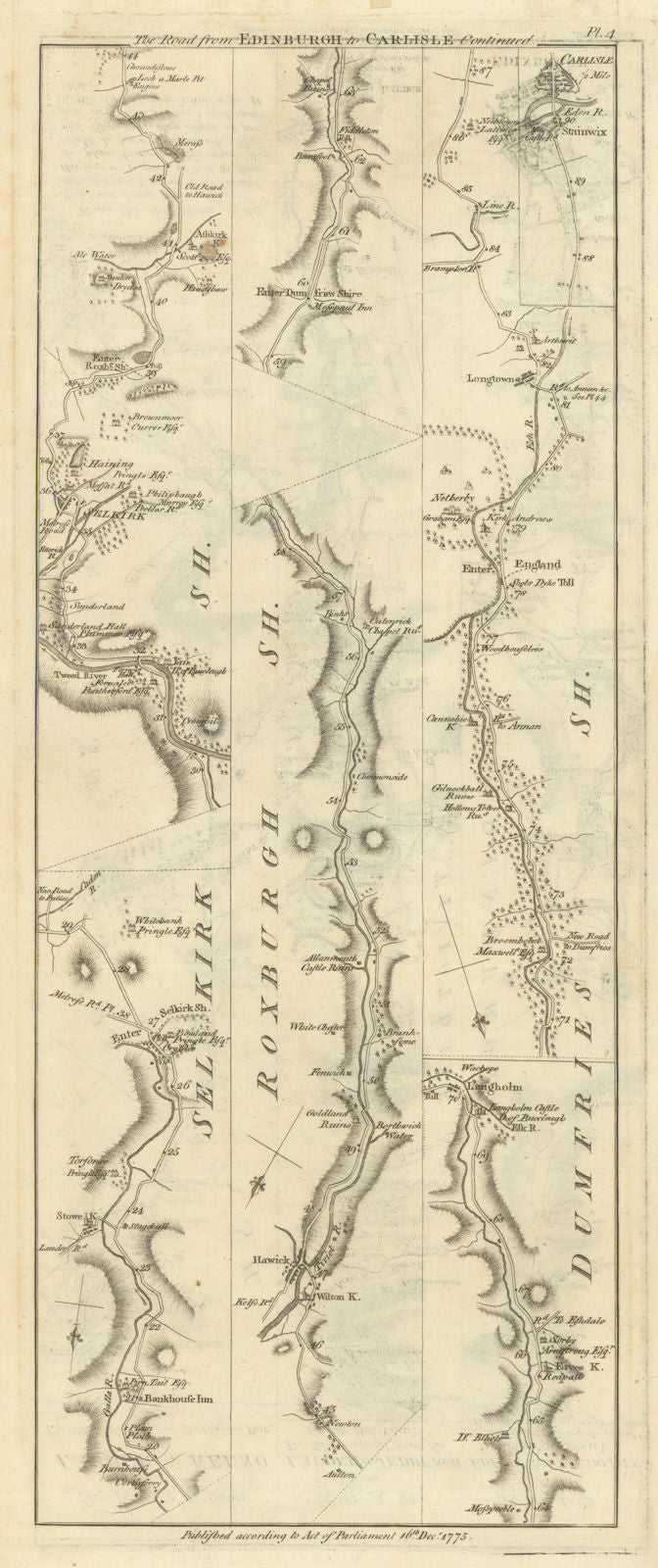 Taylor/Skinner road map 4—Stow—Selkirk—Hawick—Canonbie—Longtown—Carlisle 1776