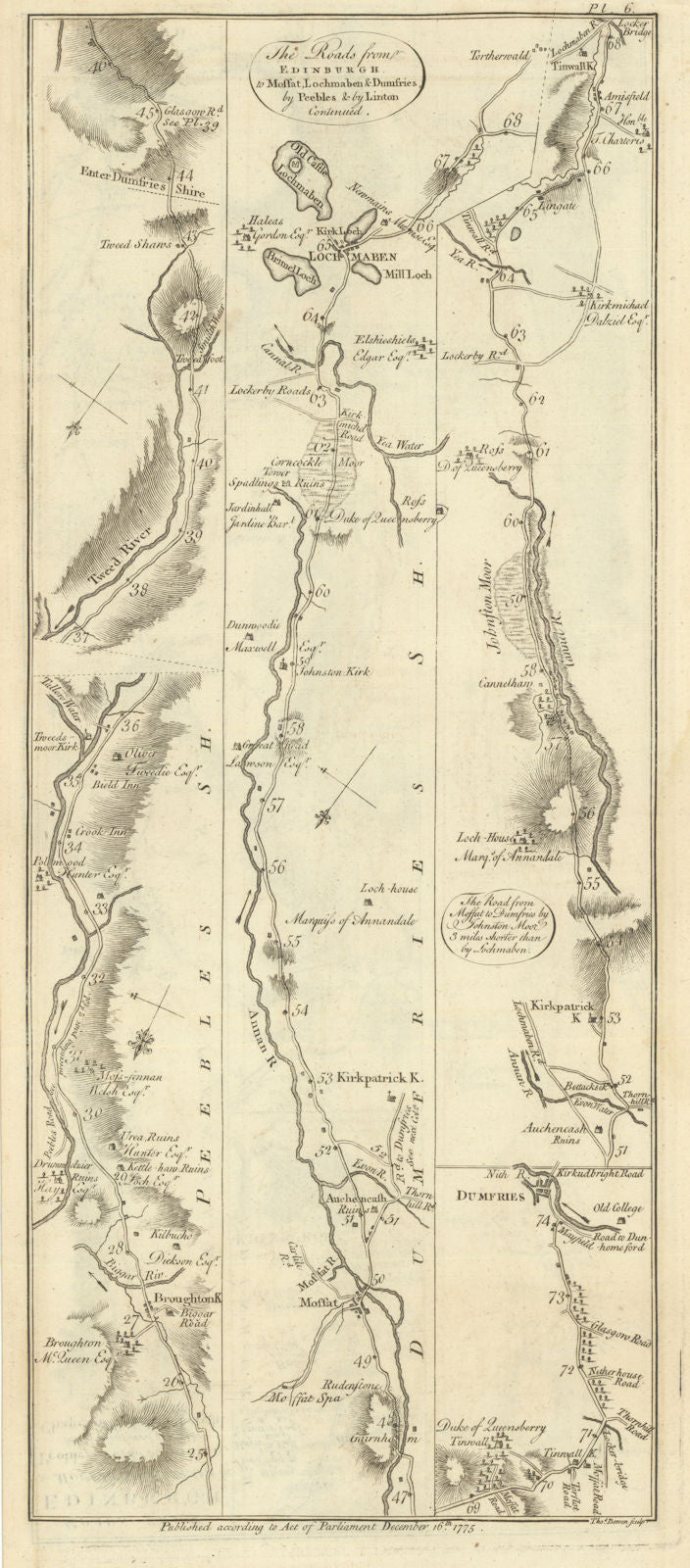 Taylor/Skinner road map 6—Moffat—Kirkpatrick—Johnstone—Lochmaben—Dumfries 1776