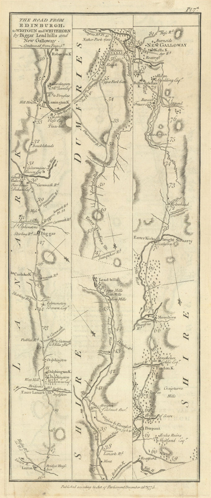 Taylor/Skinner road map 7—Linton—Dolphinton—Biggar—Leadhills—New Galloway 1776