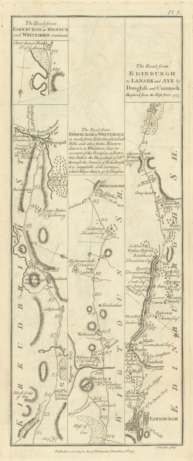 Taylor/Skinner road map 8—Newton Stewart—Wigtown—Sorby—Whithorn—Edinburgh 1776