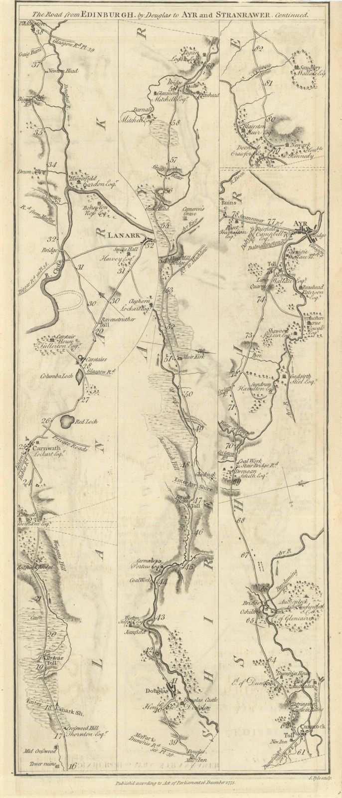 Taylor/Skinner road map 9—Carnwath—Carstairs—Lanark—Douglas—Cumnock—Ayr 1776