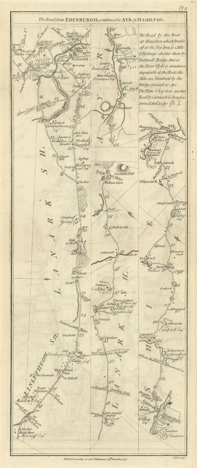 Taylor/Skinner road map 11—Hamilton—Strathaven—Newmilns—St Quivox—Ayr 1776
