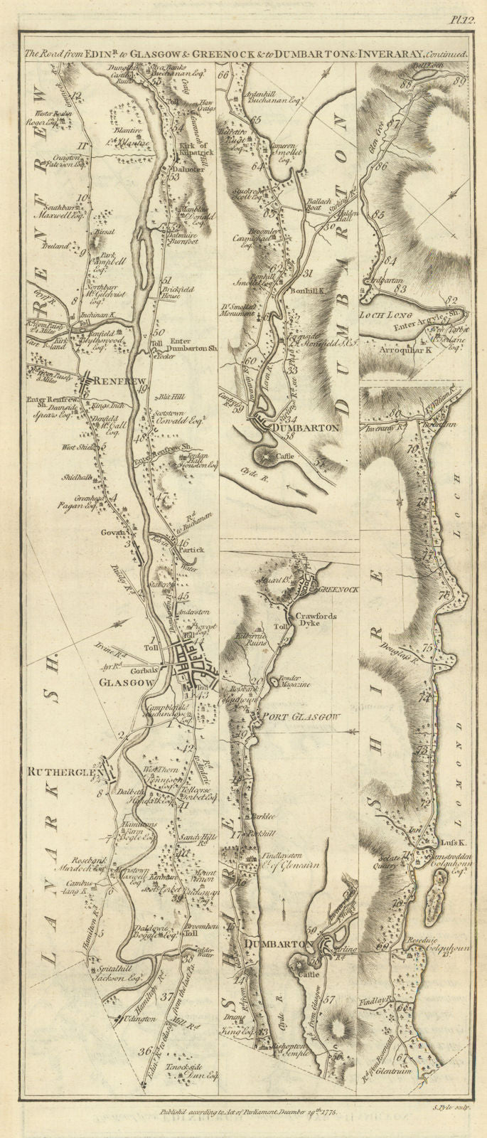 Taylor/Skinner road map 12—Rutherglen—Glasgow—Renfrew—Greenock—Dumbarton 1776