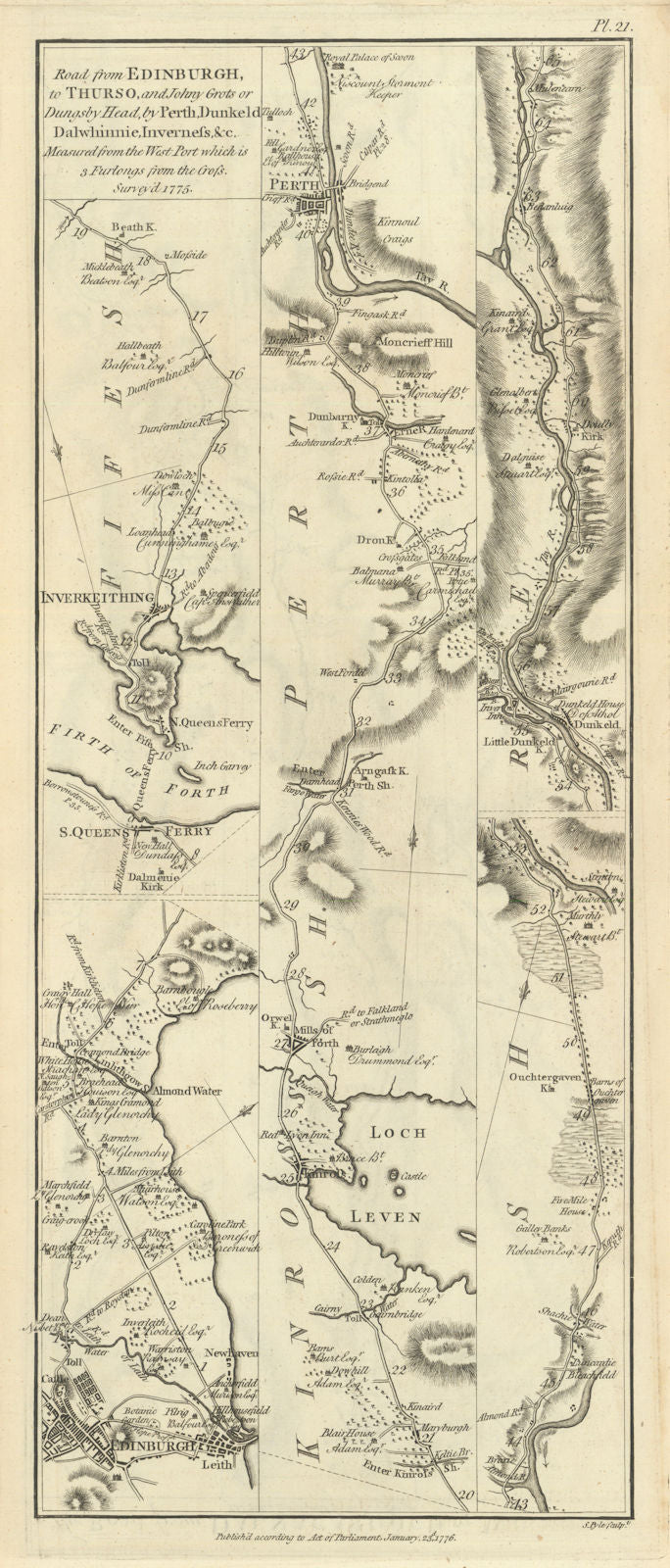 Taylor/Skinner road map 21—Edinburgh—Queensferry—Kinross—Perth—Dunkeld 1776