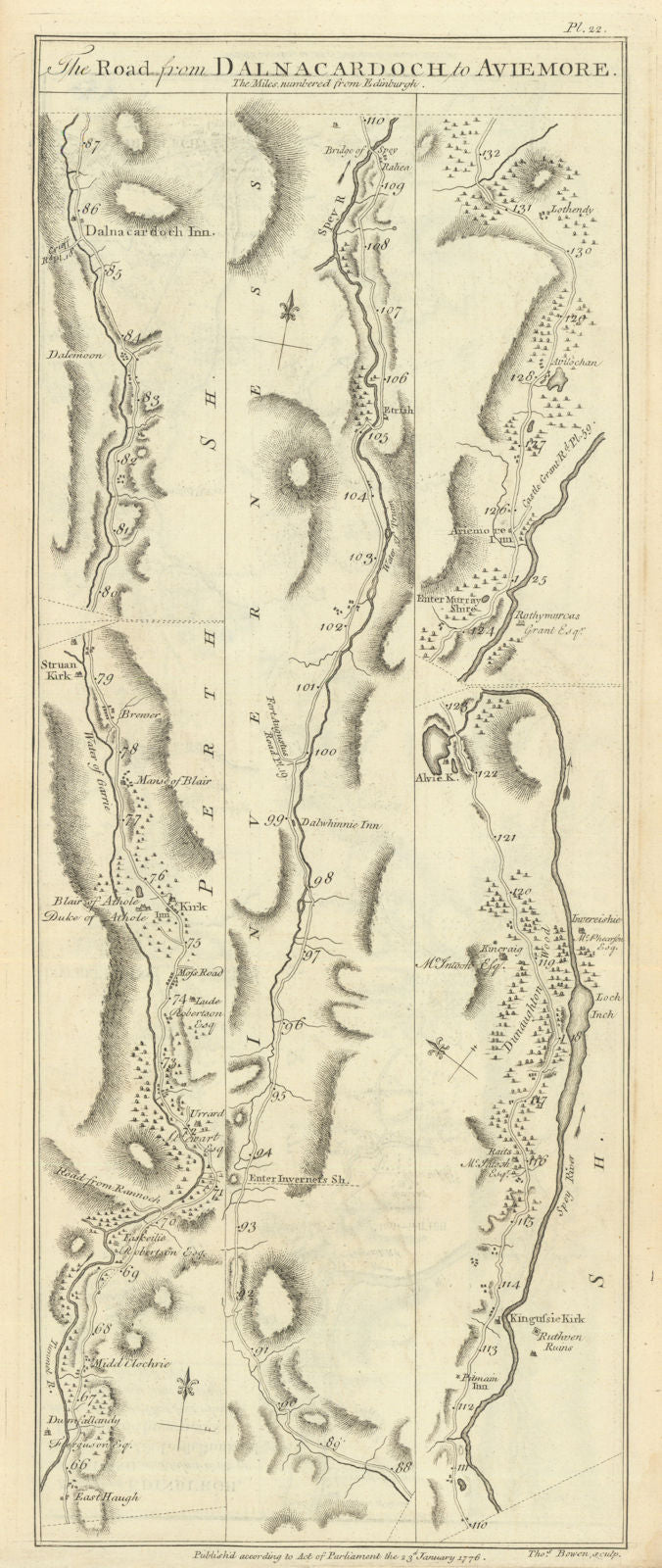 Taylor/Skinner road map 22—Dalnacardoch—Dalwhinnie—Kingussie—Aviemore 1776
