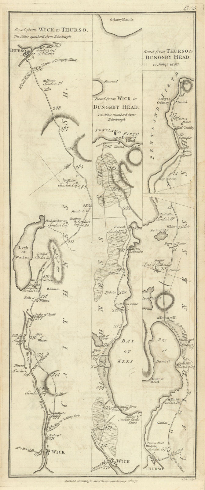 Taylor/Skinner road map 25—Wick—Watten—Thurso—Freswick—Houna—John O'Groats 1776