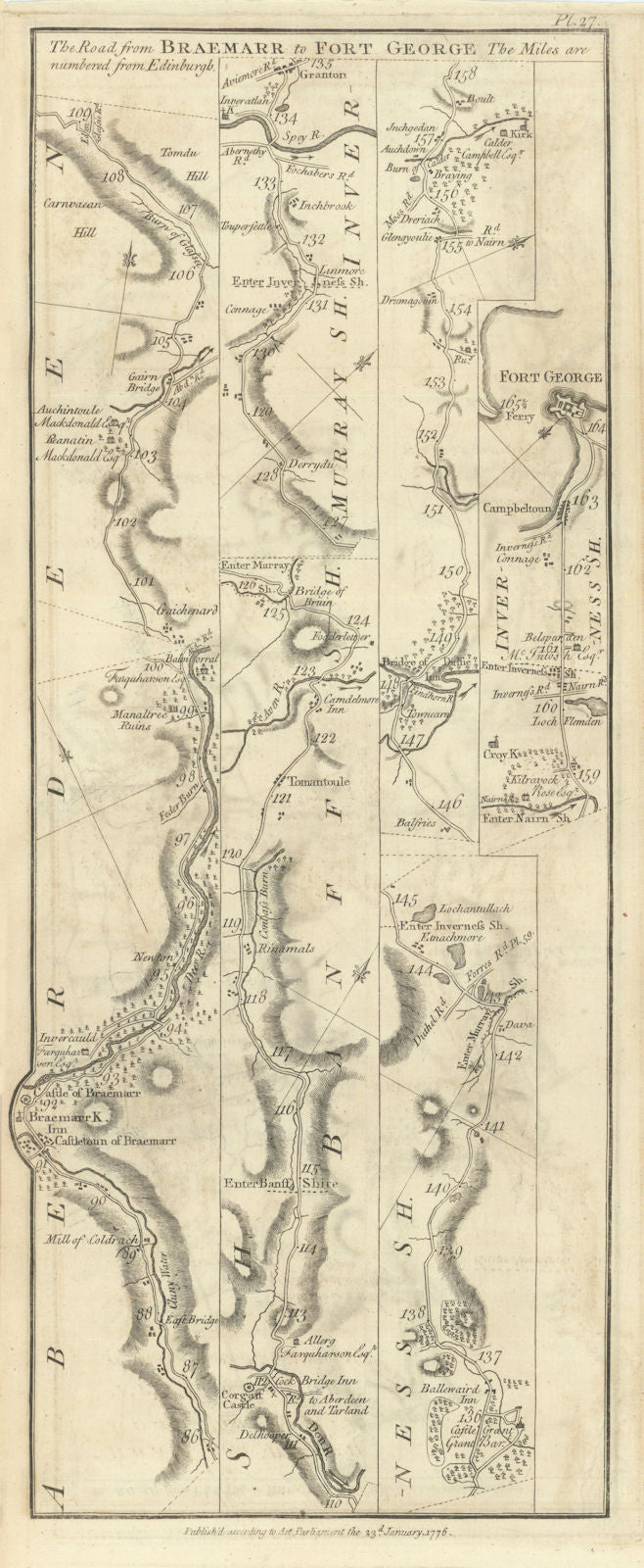 Taylor/Skinner road map 27—Braemar—Tomintoul—Grantown-on-Spey—Fort George 1776