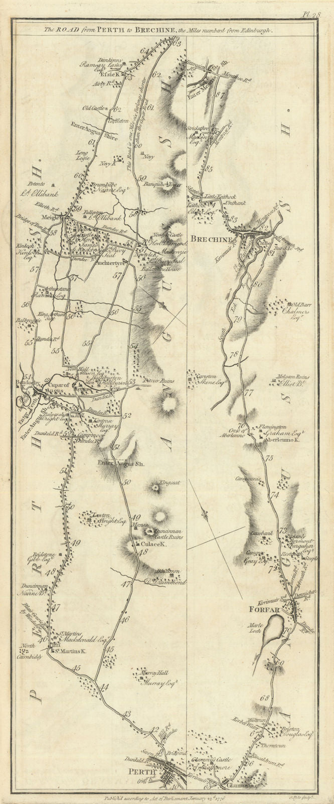Taylor/Skinner road map 28—Perth—Coupar Angus—Meigle—Glamis—Forfar—Brechin 1776
