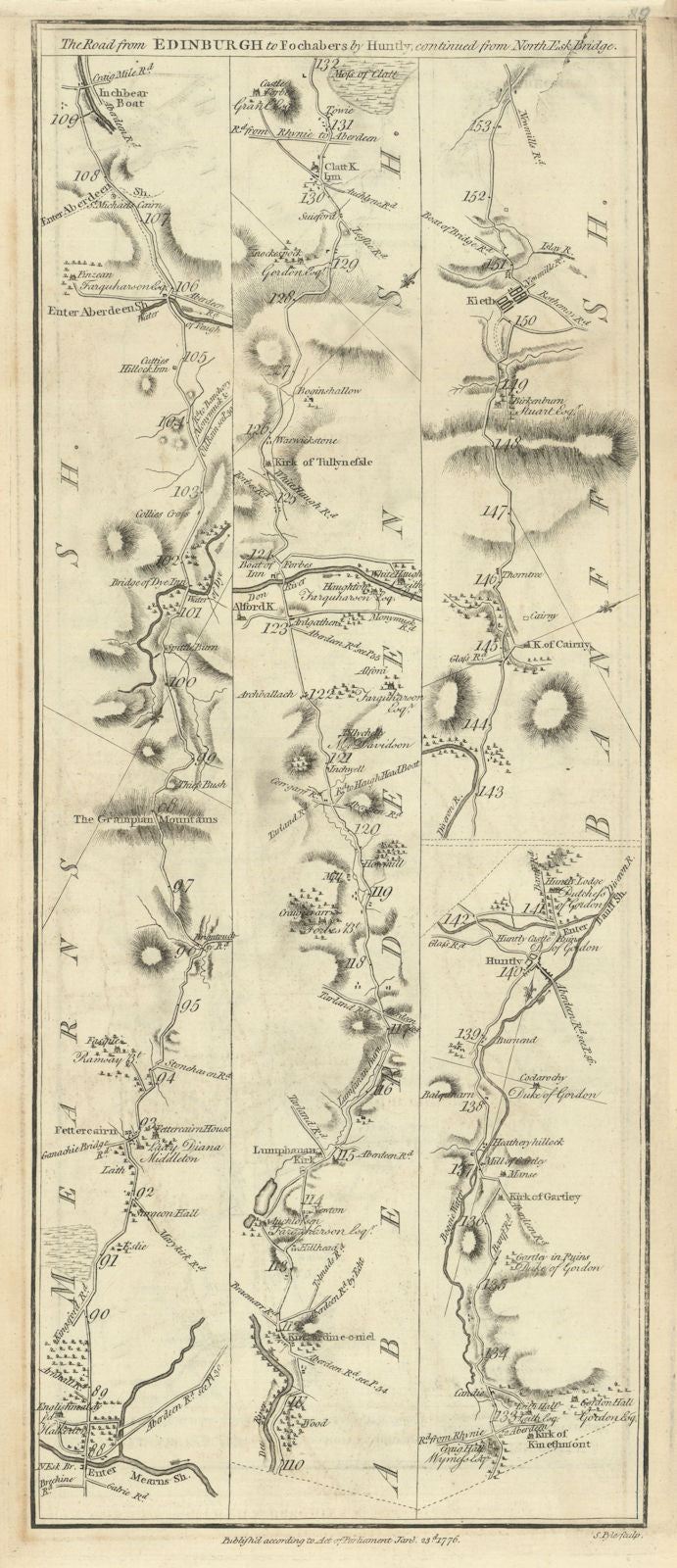 Taylor/Skinner road map 29—Fettercairn—Alford—Clatt—Huntly—Keith 1776 old