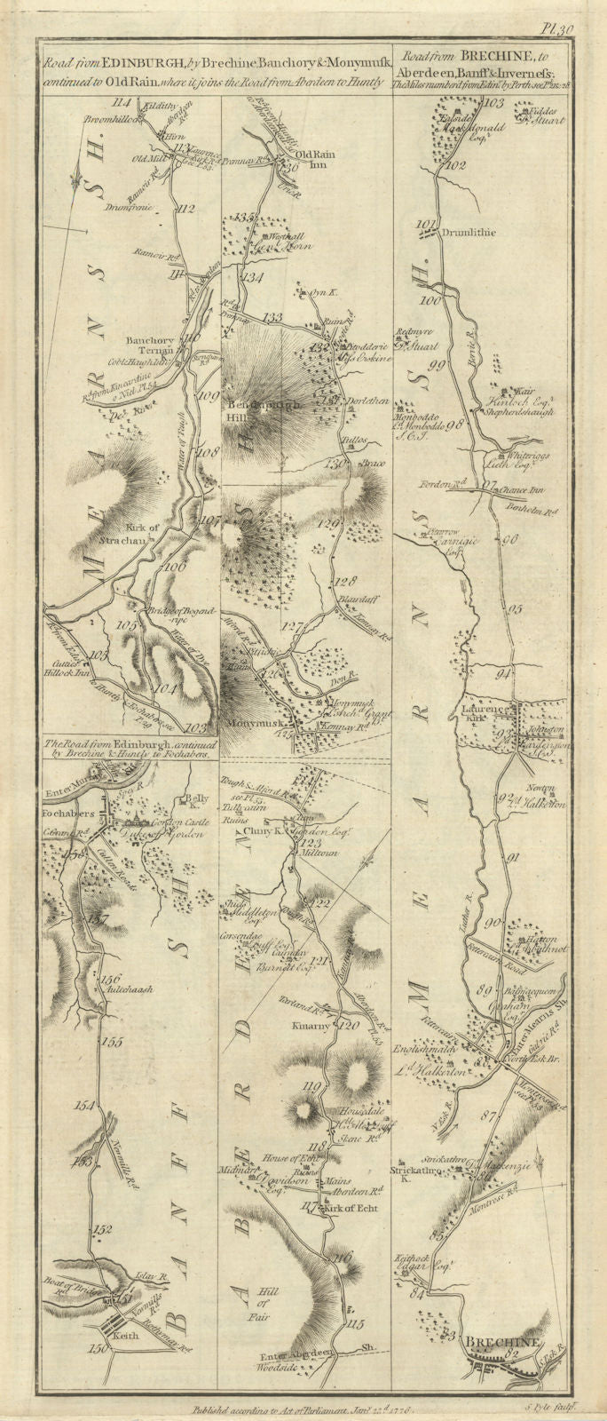 Taylor/Skinner road map 30—Brechin—Laurencekirk—Old Rayne—Keith—Fochabers 1776