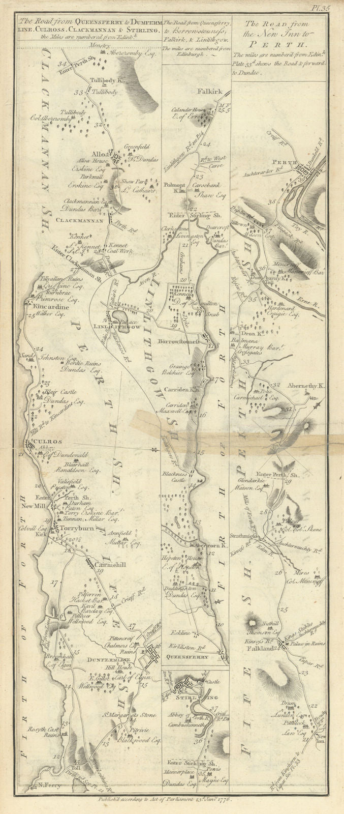 Taylor/Skinner road map 35—Dunfermline—Culross—Alloa—Stirling—Falkirk—Perth 1776
