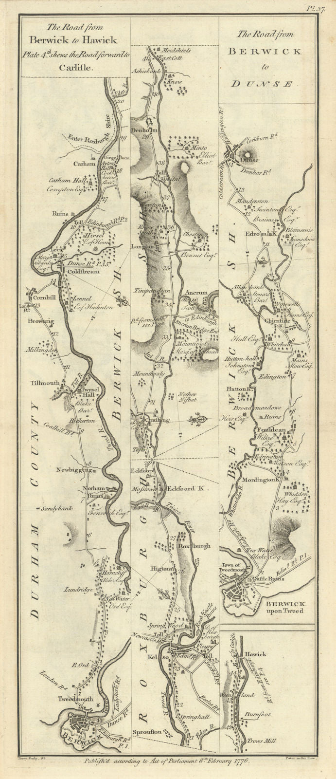 Taylor/Skinner road map 37—Berwick-upon-Tweed—Tweedmouth—Kelso—Hawick 1776