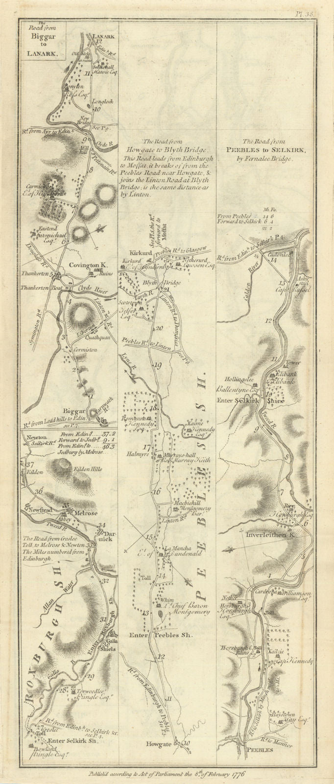 Taylor/Skinner road map 38—Galashiels—Biggar—Lanark—Peebles—Innerleithen 1776