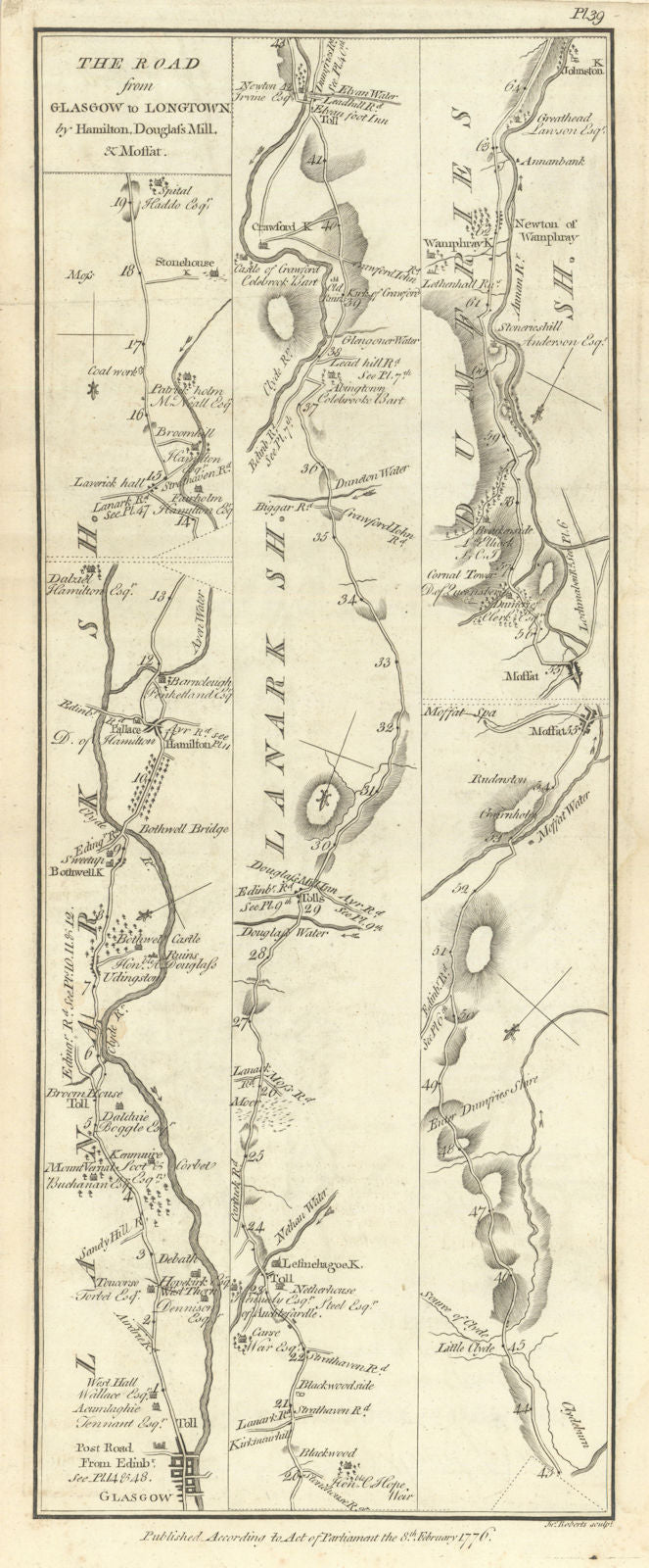 Taylor/Skinner road map 39—Glasgow—Hamilton—Douglas—Elvanfoot—Moffat 1776
