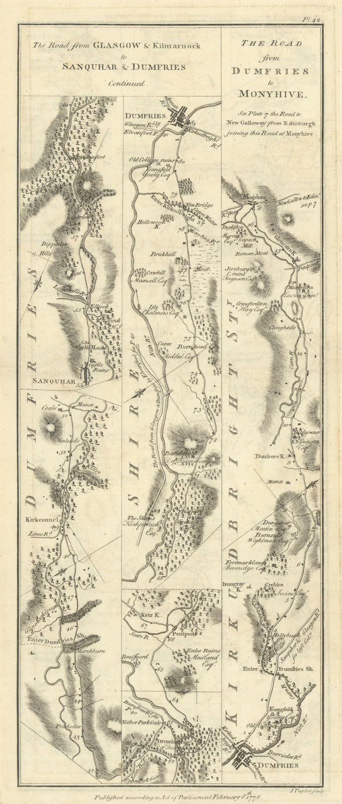 Taylor/Skinner road map 42— Kirkconnel—Sanquhar—Dumfries—Dunscore—Moniaive 1776