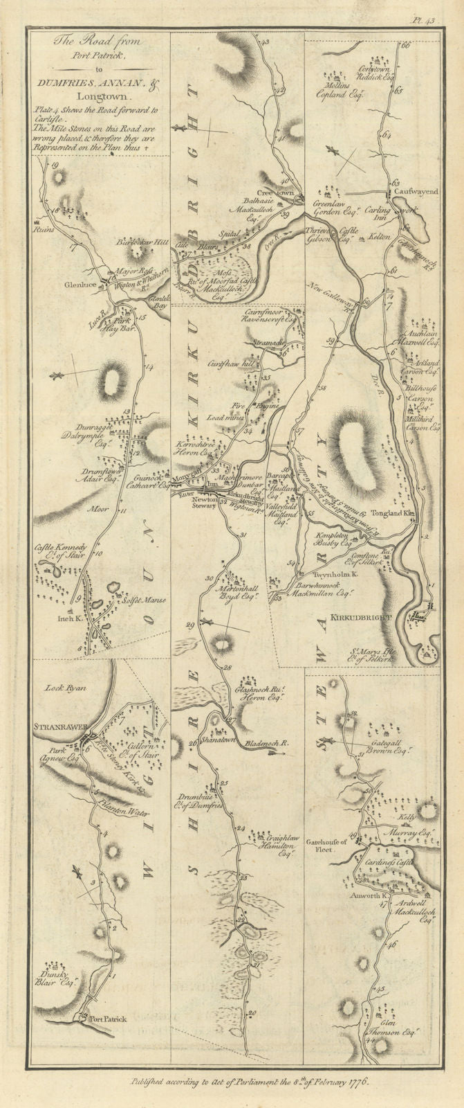 Taylor/Skinner road map 43—Portpatrick—Stranraer—Glenluce—Kirkcudbright 1776